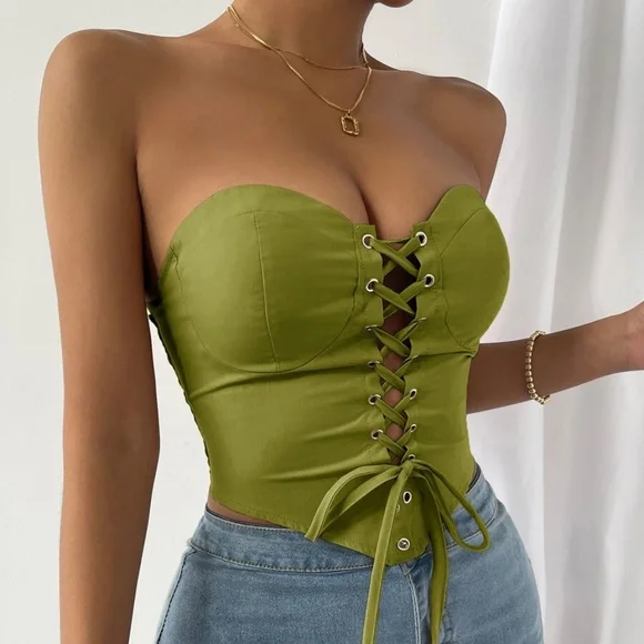 Boho Orange Lace up Bustier Corset Cropped Top - Picture 7 of 15